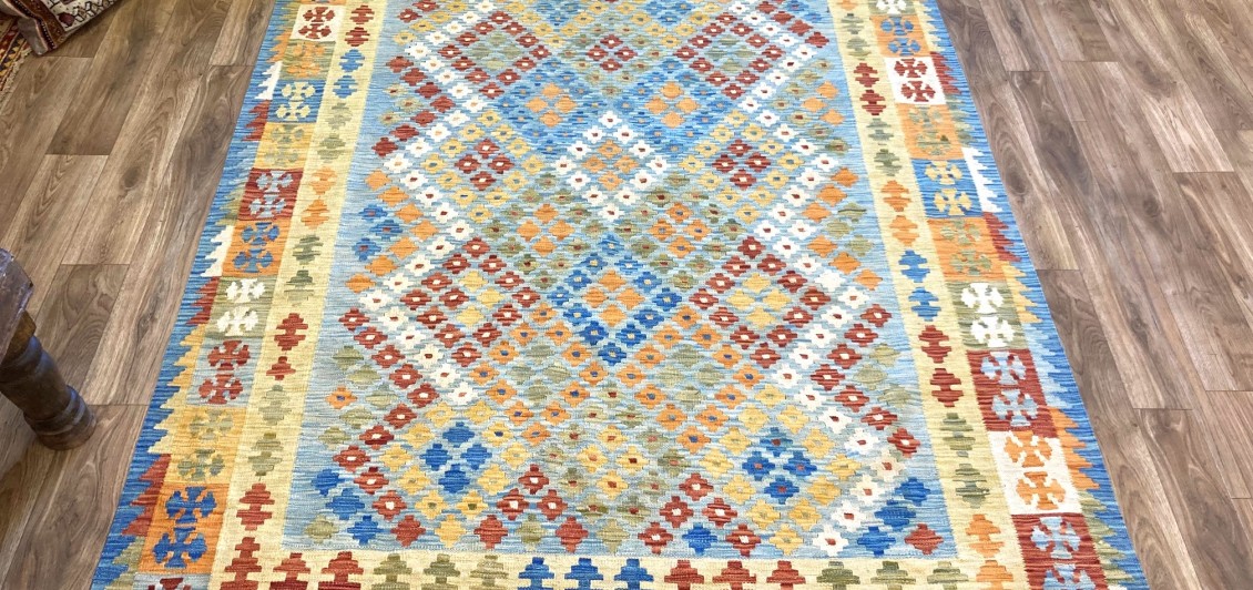  Fine Hand Knotted Vegetable Dyed Afghan Kilim 