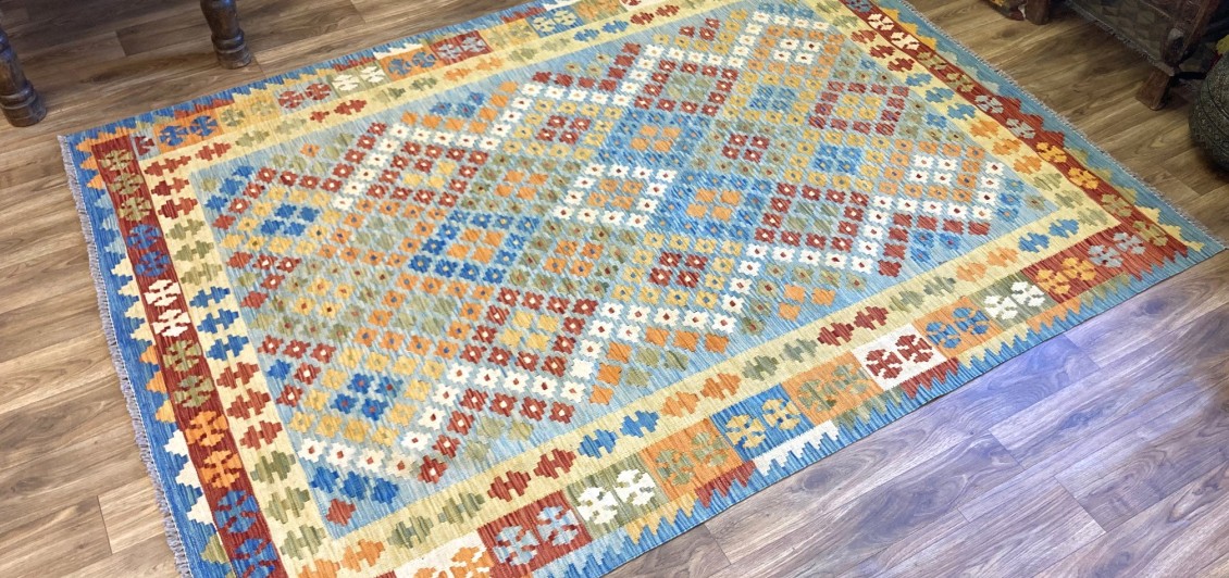  Fine Hand Knotted Vegetable Dyed Afghan Kilim 